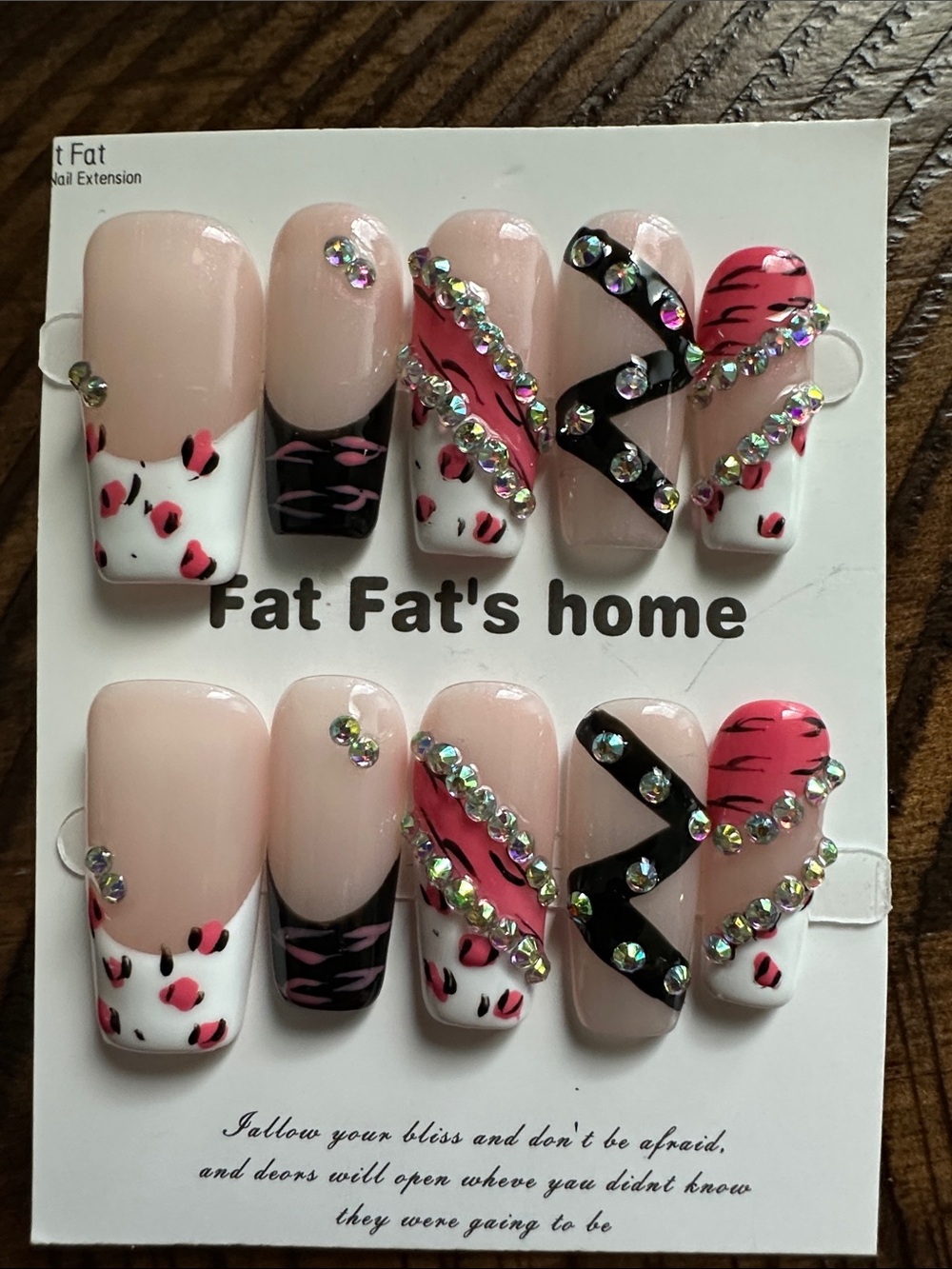 Pink Leopard & Rhinestone Press-On Nail Set